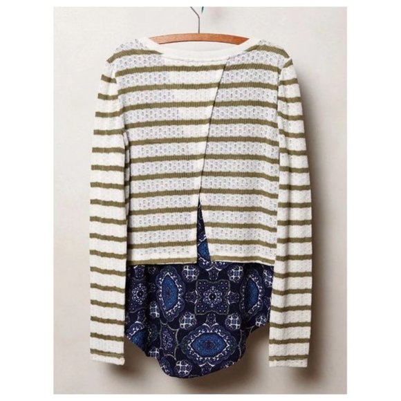 119 POSTMARK Anthropologie Layered Ginny Pullover Top sz S Women's Striped Geo - Picture 2 of 11